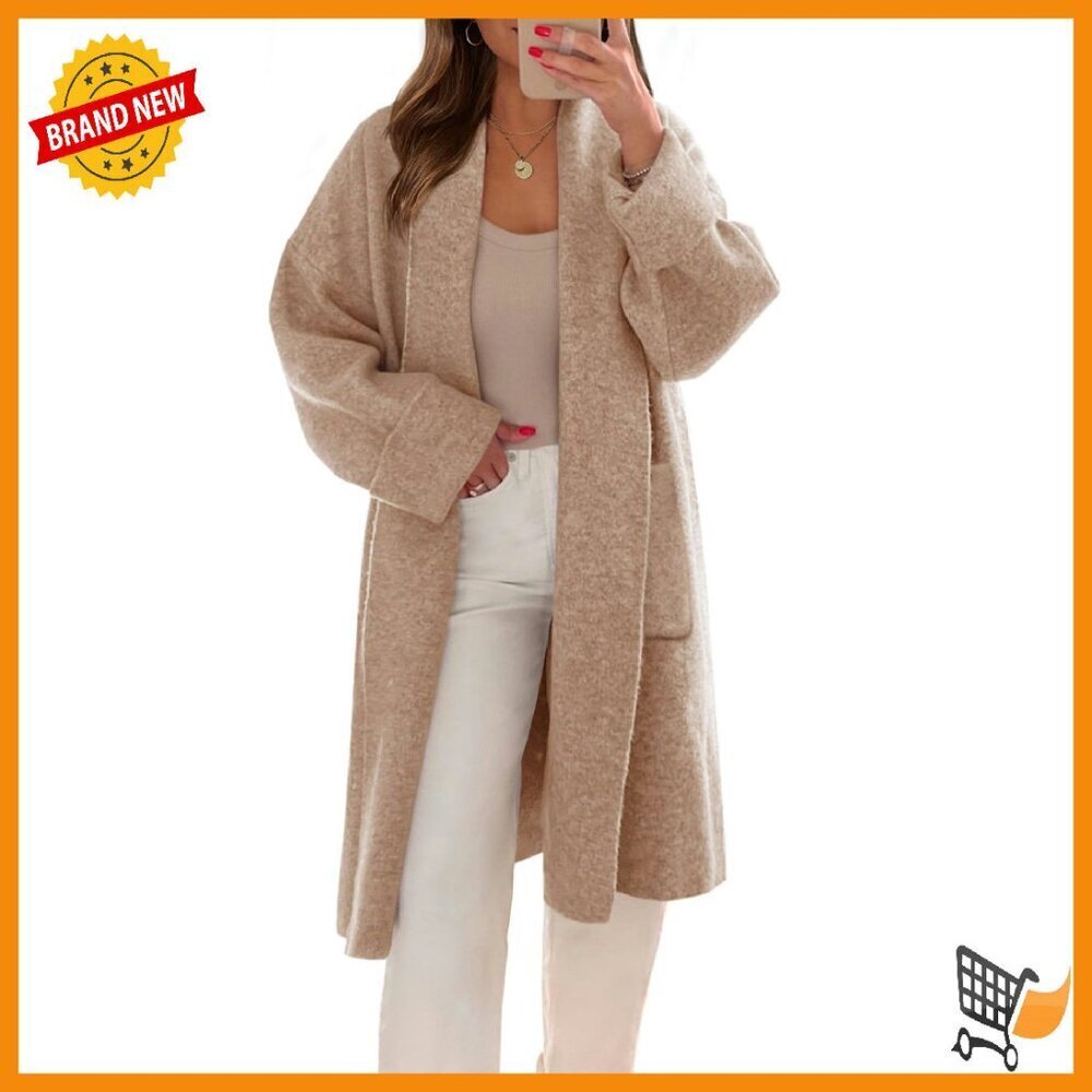 Oversized Chunky Knit Cardigan with Pockets, Long Open Front Sweater Jacket